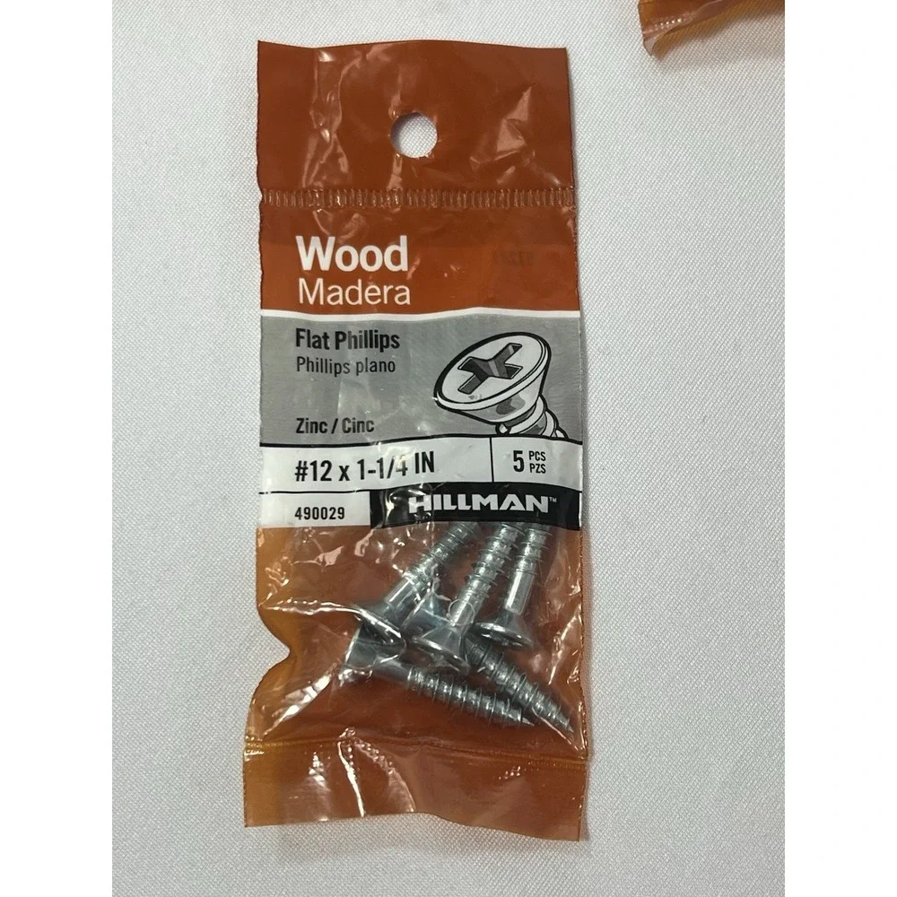 Lot Of 10 Packs (5 Screws) Hillman #12 X 1-1/4 In Flat Phillips‎ Wood 490029